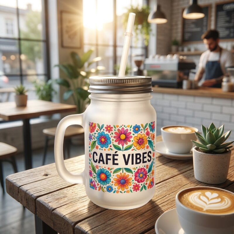 Glass Mason Jar MB0MG029 Cafe Vibes Glass Mason Jar MB0MG029 Cafe Vibes