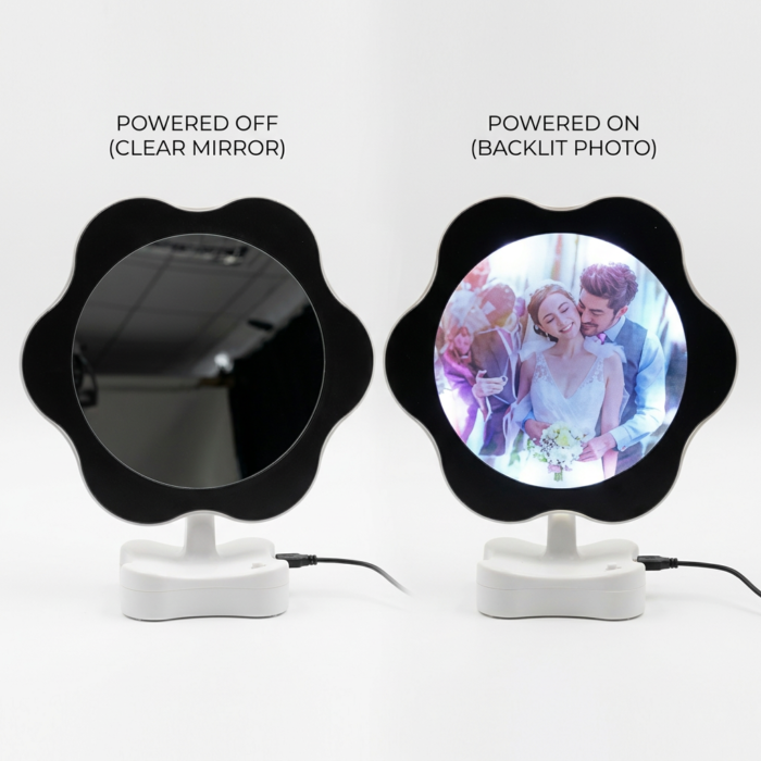 Magic Mirror Sublimation Led Photo Frame Flower Black MB0PF039 Mirror Vs Photo Transition